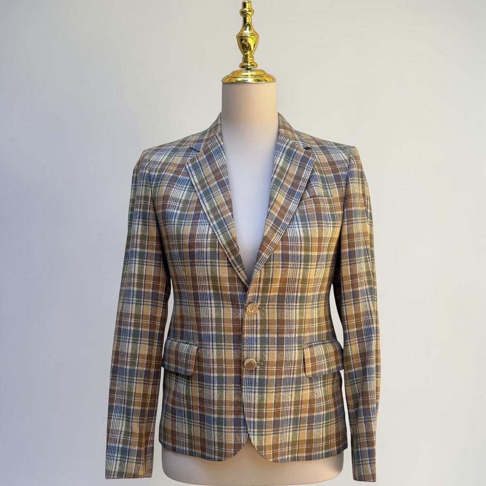 VTG J.G. Hook Plaid Blazer 4 Multicolor Silk Two Button Jacket Preppy Academia